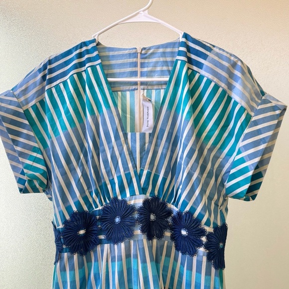 🆕 SILVIA TCHERASSI Adila Striped Midi Dress Infinity Blue Sz L - Picture 4 of 9